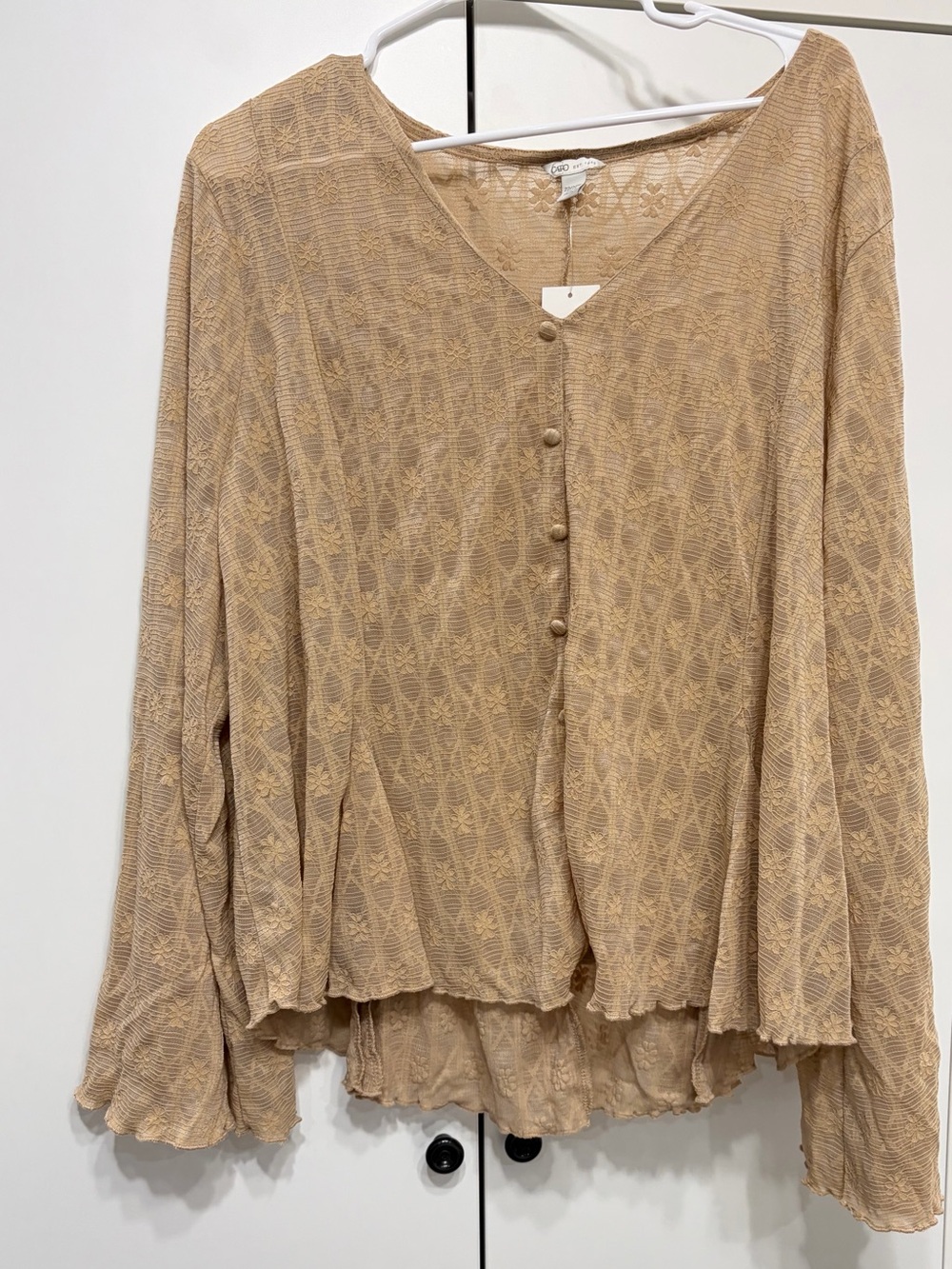 Cato Beige Button-Front Long Sleeve Women's Top